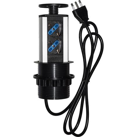 Link LKMPT01 Multipresa da Tavolo a Scomparsa 2 Prese Universali Schuko Italiane 10-16A Tripolari Cavo 1.60 m colore Nero (1/4)