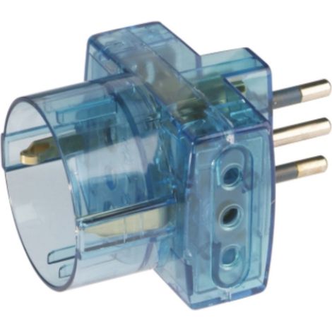 POLYPOOL SECUR - ADATTATORE PLURISTANDARD CON SPINA 10A 2P+T 250V - COLORE AZZURRO