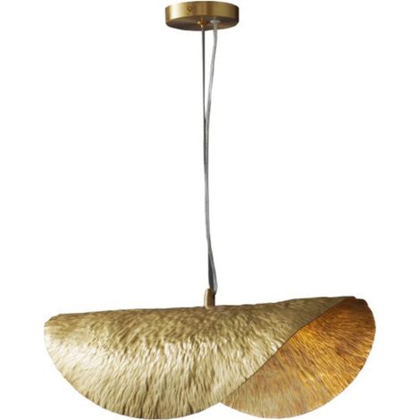 Lustre en forme de chapeau de paille à la personnalité créative, tout en cuivre, feuille de lotus, style nordique moderne et simple, éclairage de bar (1/5)