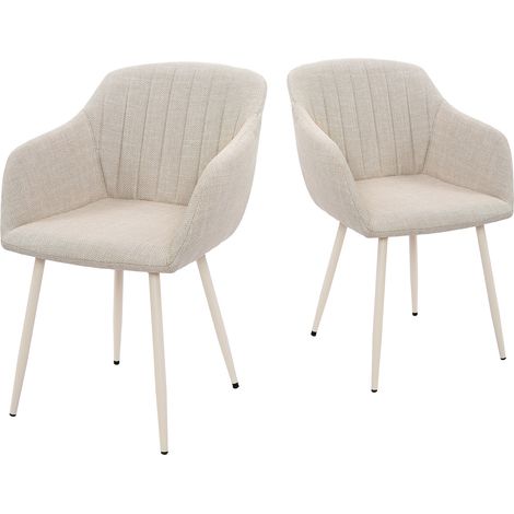 Goeurvant Sillas de comedor minimalistas con asiento ancho y reposabrazos ergonómicos, combinación de confort y elegancia - Juego de 2 - Beige - Tela texturizada
