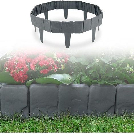 Bordure jardin en plastique imitation pierre – Lot de 10 éléments modulables – Longueur 2.5m – Résistante aux intempéries et UV (1/5)