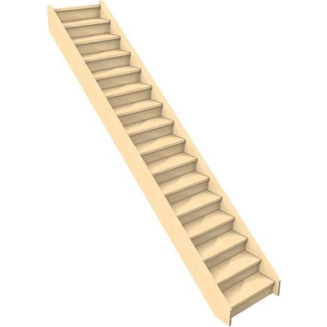 Levigne – Escalier droit Gavia 288 cm – 15 marches – Hauteur de marche 18 cm – Giron 22 cm – Hêtre lamellé-collé – Confort optimal pour montée douce