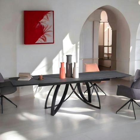 Table en céramique grise avec pied lotus 180-280 cm LOMBARDIE (1/4)
