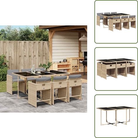 Ensemble à manger de jardin coussins 7 pcs mélange beige rotin - Ensemble De Salle À Manger De Jardin - Ensembles De Salle À Manger De Jardin - Ensemble De Salle À Manger D'extérieur - Ensemble De Sal