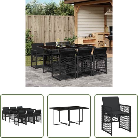 vidaXL Table de jardin - Ensemble à manger de jardin coussins 7 pcs noir résine tressée (1/5)