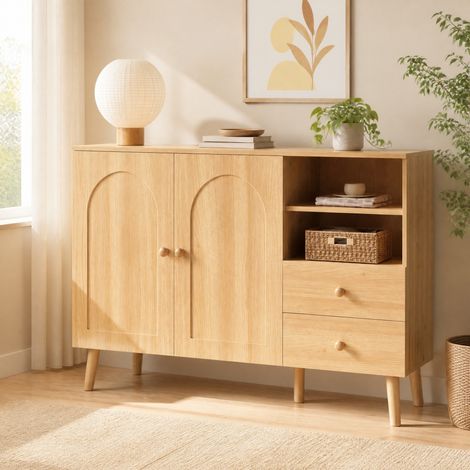 CHICFURN Aparador 118x35x82 cm de MDF y aglomerado natural, 2 puertas y 2 cajones (1/5)
