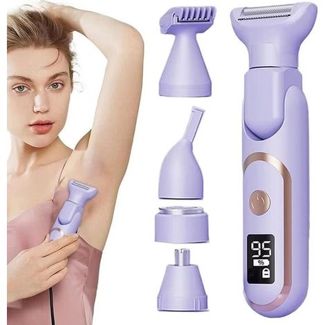 Rasoio elettrico 5 in 1 - con display a LED - Design ricaricabile senza fili - Adatto per viso, gambe, ascelle, sopracciglia e corpo - Viola (1/5)