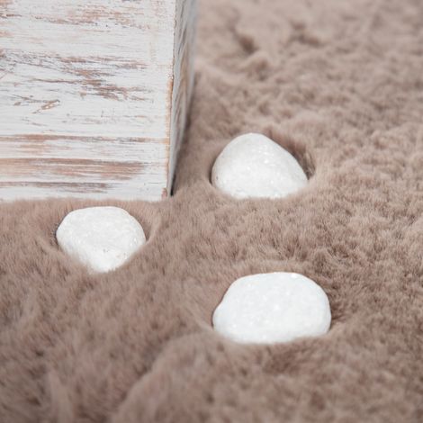 Tapis à poils longs pour chambre, effet fausse fourrure de lapin, doux et moelleux Beige, Rond, 120 cm x 120 cm x 26 mm (1/2)