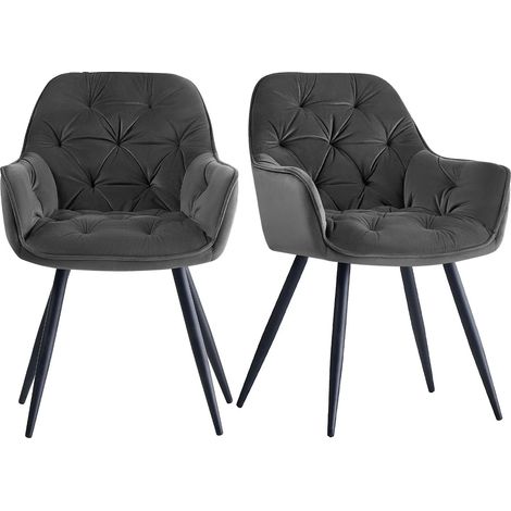 JYMTOM Lot de 2 Fauteuils en Velours de Salle à Manger avec Accoudoirs et Dossier et Les Pieds en Métal au Style Moderne Gris