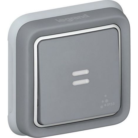 Bouton-Poussoir NO+NF Lumineux Monobloc Encastré Plexo LEGRAND 069821 Gris