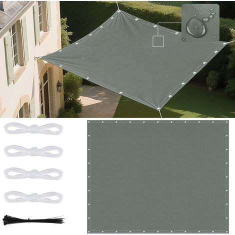 (Gris, 4x3M) Voile d'ombrage imperméable, résistante aux UV, avec œillets, adaptée aux jardins, patios et terrasses. (1/5)