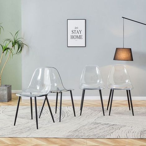 Lot de chaises 4 pièces transparente pieds en métal noir stable antidérapante facile à nettoyer (1/5)