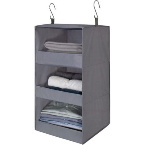 Rangement Suspendu, Étagère Suspendue Pliable, Organiseur de Rangement à 3 Compartiments, Organiseur de Vêtement, Rangement pour Placard, Armoire, Portant, Organisateur Suspendu, Gris (1/5)
