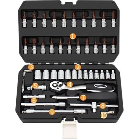 Jeu de douilles de réparation automobile 46 pièces(B), kit d'outils de réparation de clés à cliquet mixtes, outils professionnels (1/4)
