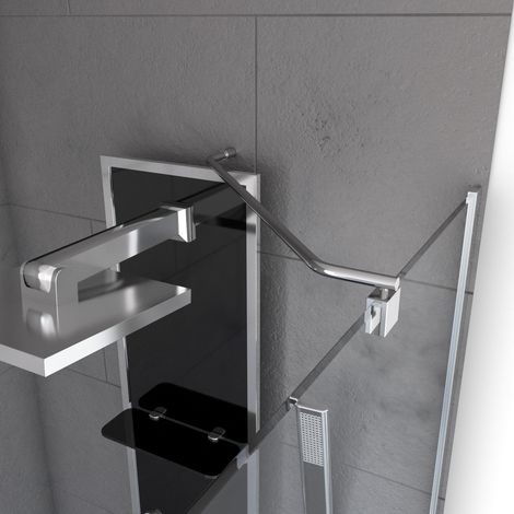 Aurlane – Barre de douche d'angle murale 90cm – Acier inoxydable – Finition chromée – Pour douche à l'italienne
