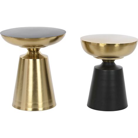 Pegane – Lot de 2 tables d'appoints rondes en métal doré et noir – Diamètre 36/41 cm – Hauteur 42,5/47 cm – Élégance moderne pour intérieur (1/4)