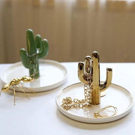 Porte-bagues, plat à bagues, plateau à bijoux en céramique en forme de cactus, idéal pour la fête des mères. Organisateur de bijoux pour colliers, bracelets, boucles d'oreilles et bagues, pour femmes, (1/3)