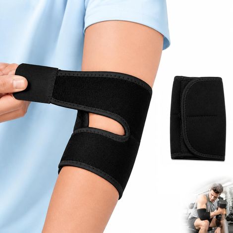 Verstellbare und atmungsaktive schwarze Ellenbogenbandage zur Linderung von Sehnenentzündungen, Gelenk- oder Arthritisschmerzen, zur Unterstützung beim Schlafen und Sport, zur Vorbeugung von Verletzun (1/5)