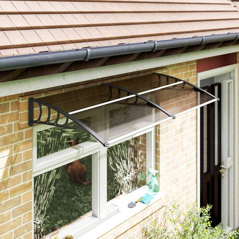 Tenda da sole esterna per porte e finestre 200x96 cm con supporto in lega di alluminio e telo in policarbonato PP marrone.