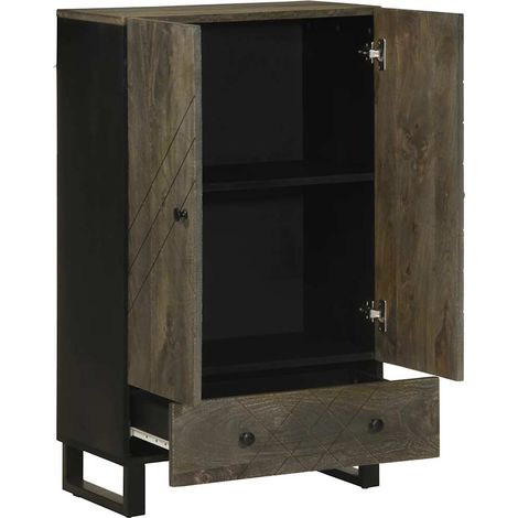 Buffet Meuble de rangement noir 60x33x100 cm bois de manguier massif (1/5)