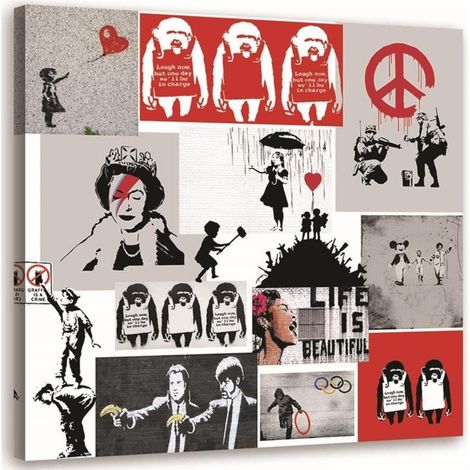 Tableau sur toile Banksy Collage Art de rue 40x40 (1/5)