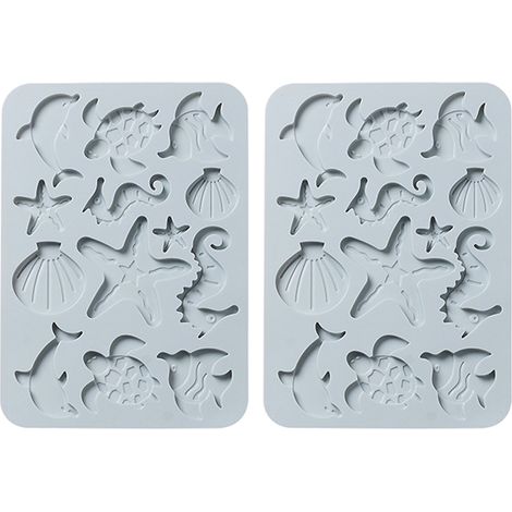 2 moules à biscuits en silicone, motifs marins, résistants à la chaleur, pour gâteaux, chocolats et desserts (1/5)