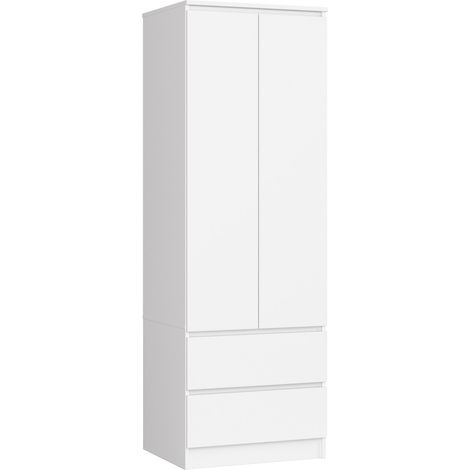 Akord – Armoire blanche 60 cm – 2 portes battantes – 2 tiroirs avec limiteur d'extension – Panneau stratifié 180x51 cm (1/5)