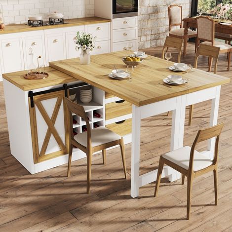 Buffet de Cuisine 120–197 cm extension de table repositionnable tiroirs porte-bouteilles amovible grand rangement (1/4)