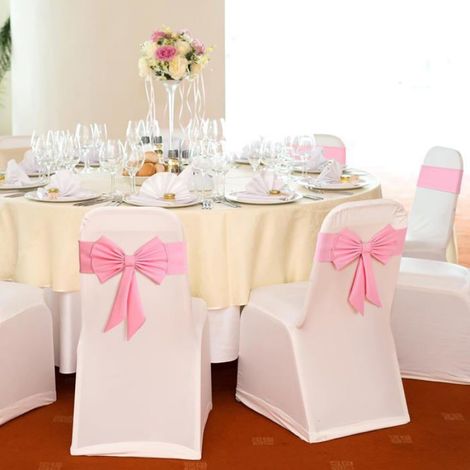 Lot de 10 nœuds de chaise extensibles, rose, universels, élastiques pour mariage, banquet, réception (1/4)