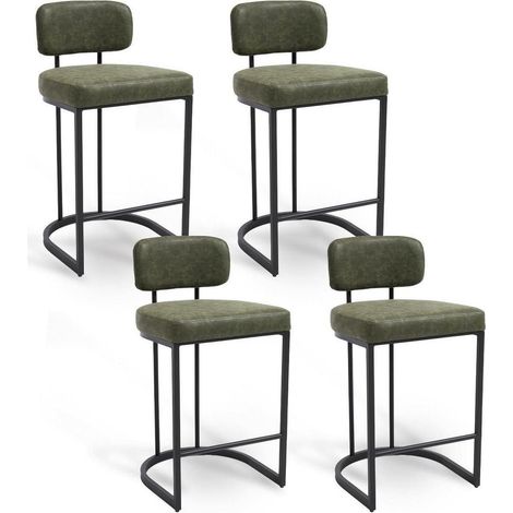 Barhocker 4er Set mit Rückenlehne, PU-Leder, Metallfüße, Grün (1/5)