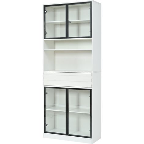 Vetrina alta 80 x 35 x 200 cm in MDF bianco con 4 ante in vetro, 1 cassetto e LED RGB (1/5)