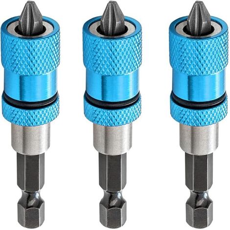 3PCS Porte-Embouts Magnétique avec Profondeur de Vissage Réglable Tige Hexagonale 1/4" Comprend 3 Têtes de Tournevis PH2 pour Cloison Sèche Bit Drywall Screwdriver Bit Holder (Bleu)
