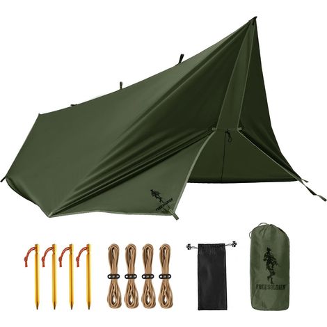 Bâche de Tente, imperméable, 3 x 3,2 m, Ultra légère, Protection UV, pour Camping, randonnée, activités de Plein air, Marron, revêtement argenté (1/5)