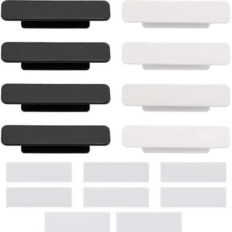 8 poignées autocollantes avec 16 rubans adhésifs double face pour portes, fenêtres, tiroirs, placards, portes vitrées, noir et blanc (1/4)