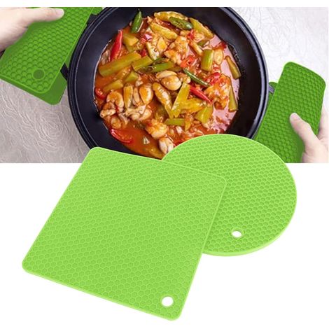 Tapis de dôme en Silicone, 2 Styles, Ronds et carrés, en Caoutchouc synthétique, en nid d'abeille, Gris, 5 pièces (Green) (1/5)