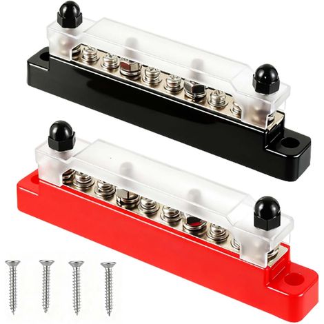 12V-48V DC-Sammelschienenverteilerblock, 150A Stromverteilerblock mit 6 M4-Anschlüssen und 4 M6-Anschlüssen + Abdeckung für Auto, Boot, Wohnmobil, LKW (rot + schwarz) (1/5)