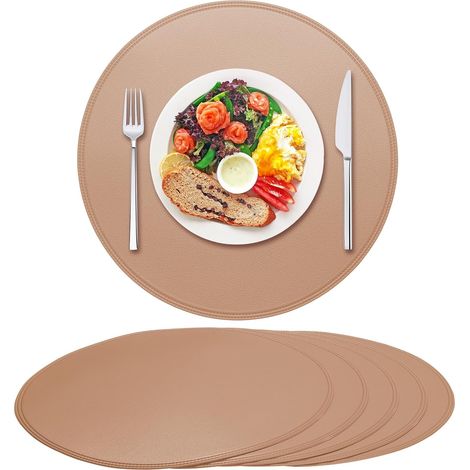 APEX Sets de table en cuir uni - Rose pâle - Lot de 6 - Diamètre 38 cm, résistants à la chaleur, imperméables et antidérapants.