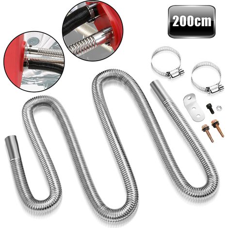 Wolketon Tubo di scarico da 200 cm per generatore di corrente – Tubo di scarico in acciaio inox (25 mm) con quattro morsetti in acciaio inox per riscaldamento diesel (1/5)