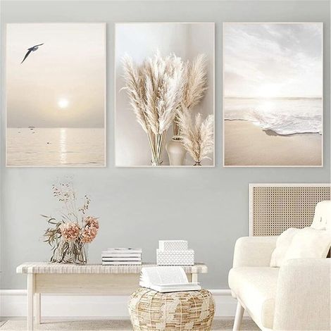 Ensemble élégant de 3 posters muraux coucher de soleil et plage, 30 x 40 cm, pour salon et chambre - Sans cadre (1/4)
