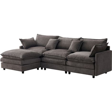 Canapé d'angle modulable en chenille premium 3 places avec chaise longue et pouf, salon et séjour (1/5)