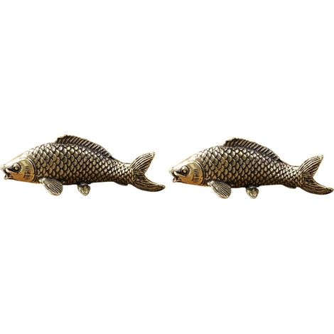 2pièces Ornement De Carpe Cuivre Décoration De Bureau Vintage Figurine De Carpe pour Ambiance Élégante Et Apaisante (1/5)