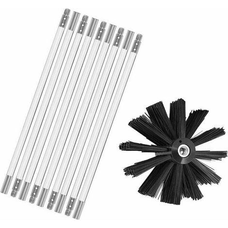 Kit de ramonage de cheminée, kit de brosses pour outils de ramonage, comprend des baguettes flexibles de 9 x 410 mm et une tête de brosse pour poêle à bois (1/4)