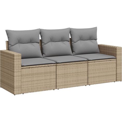 Salon de jardin avec coussins 3 pcs beige résine tressée (1/3)