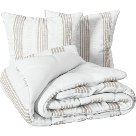 Juego de cama a rayas 240x220cm blanco y beige - Atmosphera créateur d'intérieur