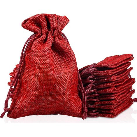 Lot de 30 petits sacs en coton rouge foncé, sacs en lin avec cordon de serrage, parfaits pour les mariages, les fêtes, les loisirs créatifs et la décoration de Noël - 10 cm x 14 cm (1/5)
