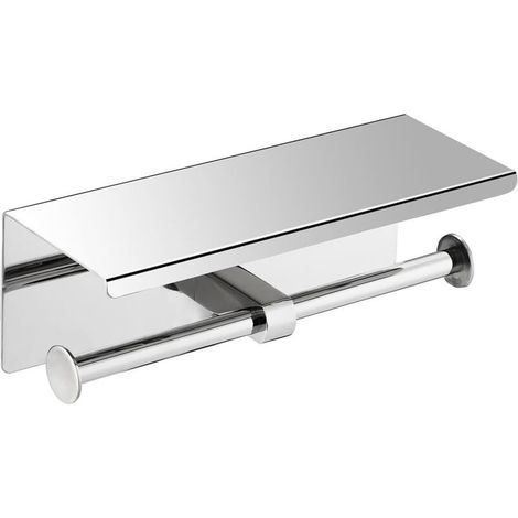 Porte-papier toilette double avec tablette pour téléphone, acier inoxydable SUS304 poli miroir 8K, support mural pour papier toilette (1/5)
