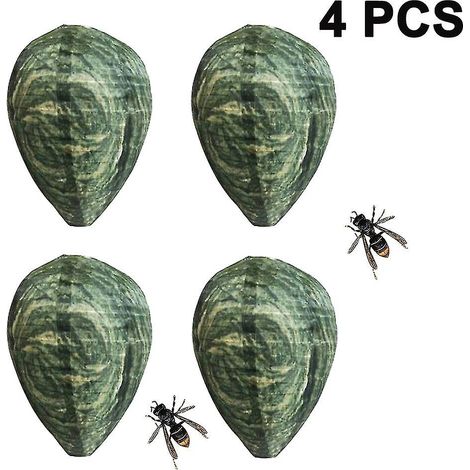 Lot de 4 faux nids de guêpes imperméables pour éloigner les bourdons, nids de guêpes suspendus en tissu non toxique pour une utilisation extérieure à la maison et au jardin (vert foncé) (1/5)