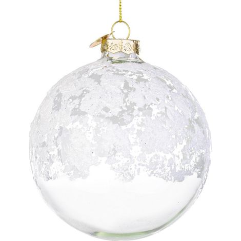 Palline per albero di Natale in vetro "Iced" trasparente bianco per decorazioni -1 sfera da 15 cm (1/3)