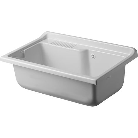 Baignoire en résine PP pour évier, résistant à l'humidité, résistant aux acides courants, kit d'échappement inclus, intérieur et extérieur, L80 x P50 x H30 cm, blanc (1/4)
