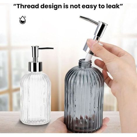 Distributeur Savon Liquide - Verre Sans Plomb - Pompe À Main - Pour Salle De Bain Cuisine - 2 Pièces (1/5)
